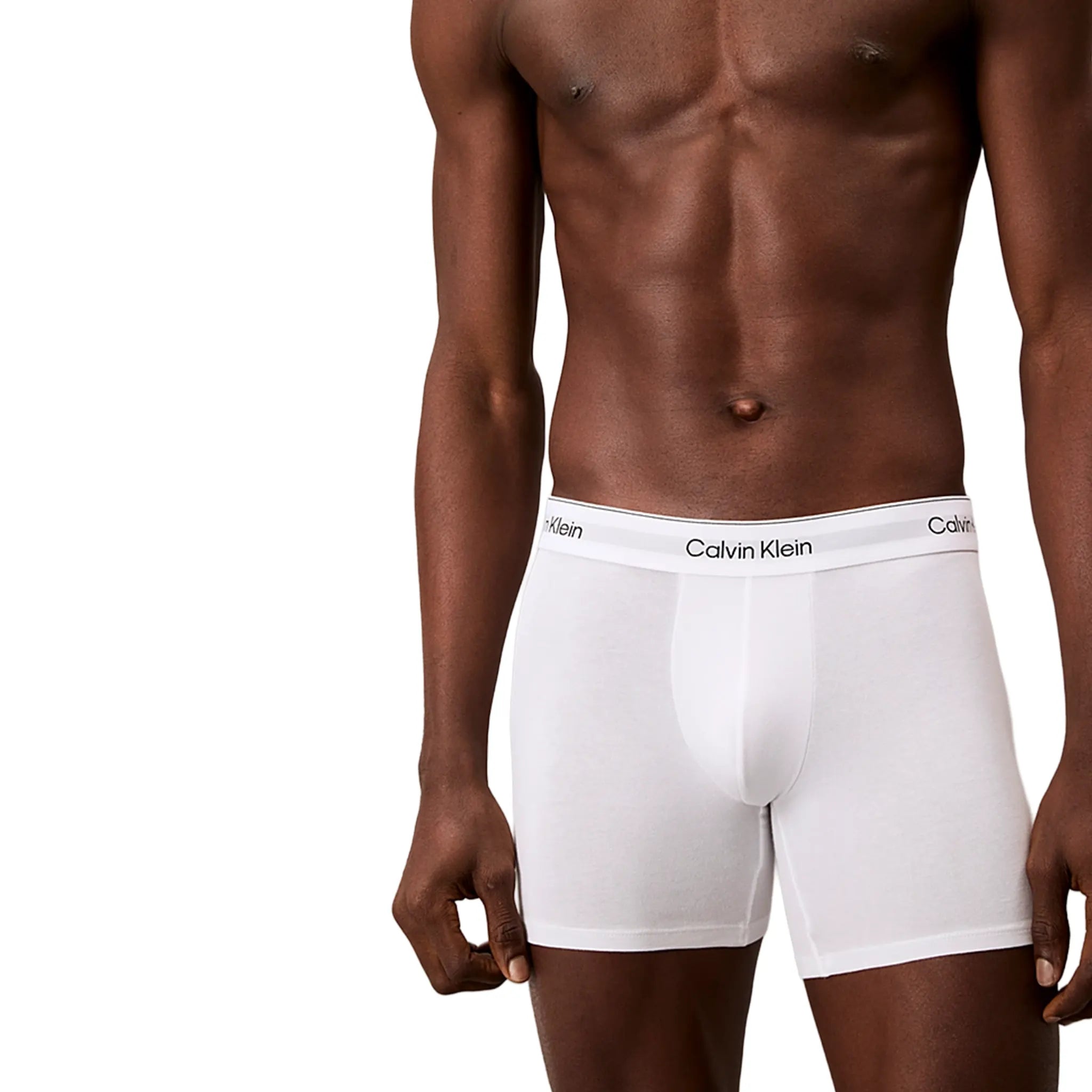 Front View of Calvin Klein Cotton Stretch White Boxer Shorts Three Pack